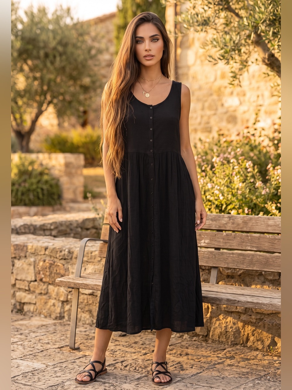 Frye Black Sleeveless Button-Front Midi Dress